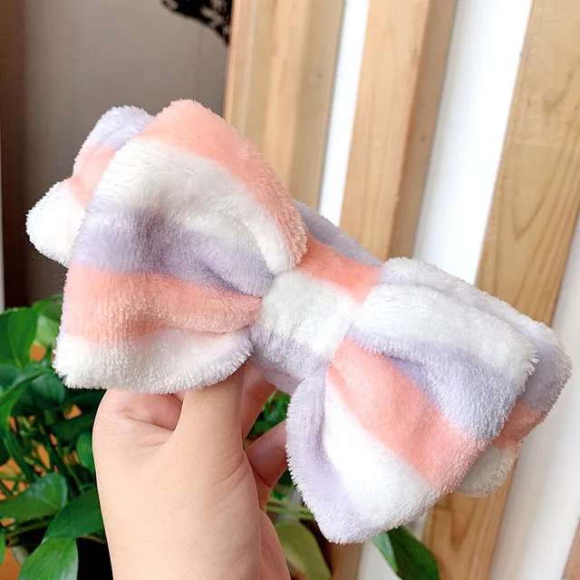 mix colors striped 1 Новинка, мягкие бантики из кораллового флиса с надписью «OMG» для женщин и девочек, милые повязки для волос, повязки для волос, головные уборы, аксессуары для волос - Цвет: mix colors striped 1