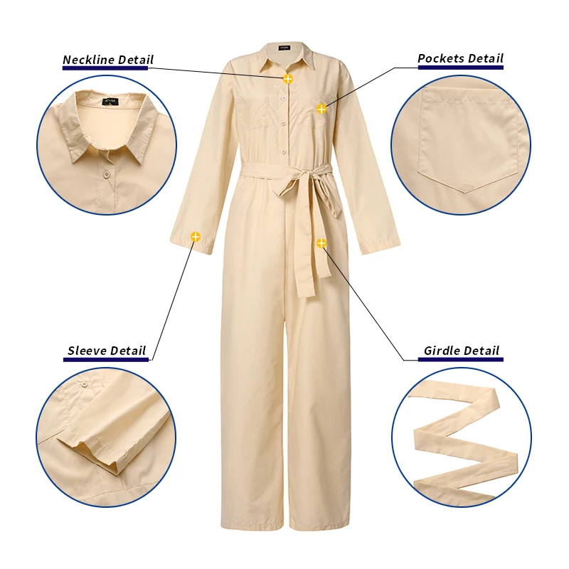

VONDA Rompers Women Jumpsuits 2021 Autumn Turn Down Neck Long Sleeve Office Overalls Plus Size Solid Color Long Playsuits S-5XL