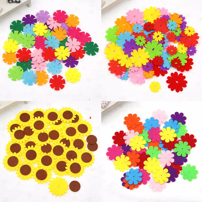 

40 Pcs/Set Colorful DIY Manual Flowers Petal Ceative Children Non-woven Button Bouquet Patch Craft Material Kids Learning Toys