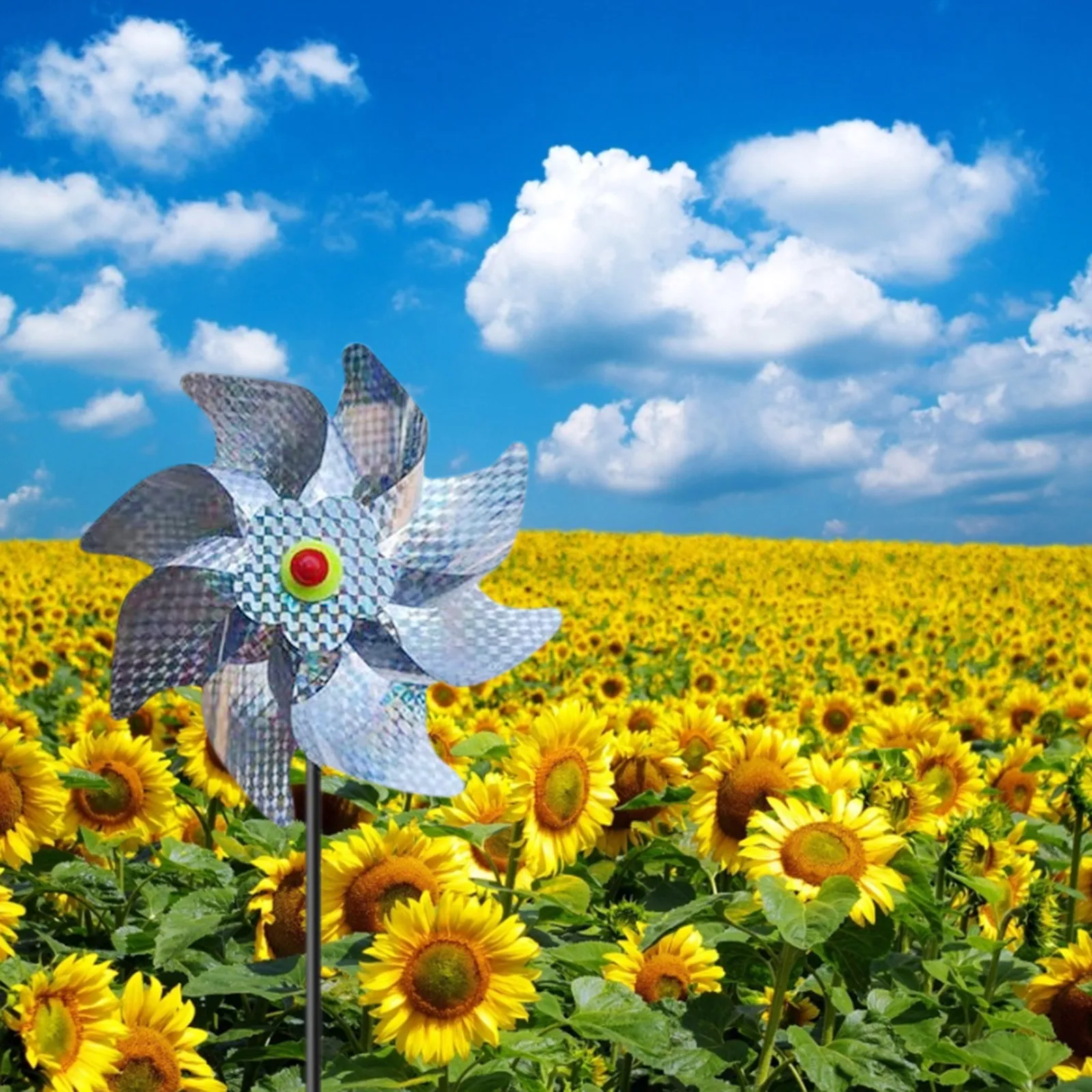 

5pcs Windmill Garden Decoration Outdoor Diy Silver Wind Spinners Kids Toy Bird Repeller Sparkly Pinwheels Deterrent