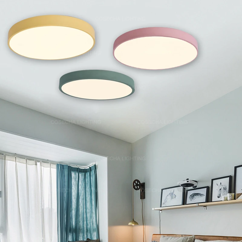 Round ceiling lamps modern LED loft light for girls/kids' room yellow/pink/white/black bedroom lights in hallway kitchen | Лампы и