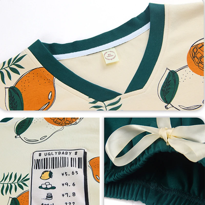 

Women Pajama Sets Long Sleeve Top and Pants Cartoon Print Cotton Lovely Sleepwear Home Soft Sweet Leisure Chic Pyjamas Loose New