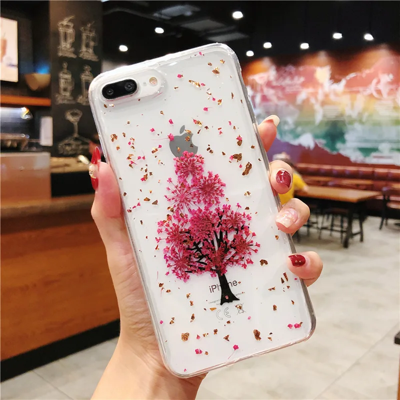 1 Для Iphone 11 Pro X 7 настоящий цветок Прозрачный чехол для телефона с цветочным рисунком для Iphone 11 Pro X Max XR XS 6 6s 7 8 Plus Мягкий силиконовый чехол - Цвет: 1