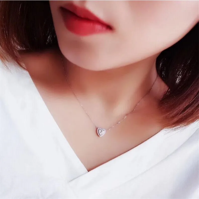 

Ins Top Sell Stunning Sweet Cute Fine Jewelry 925 Sterling Silver Heart pendant Pear Cut White 5A Zircon Women Clavicle Necklace