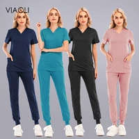 pet doctor lab fashion slim scrub short sleeve suit wholesale unisex elasticity high quality medical uniform nurse work clothes