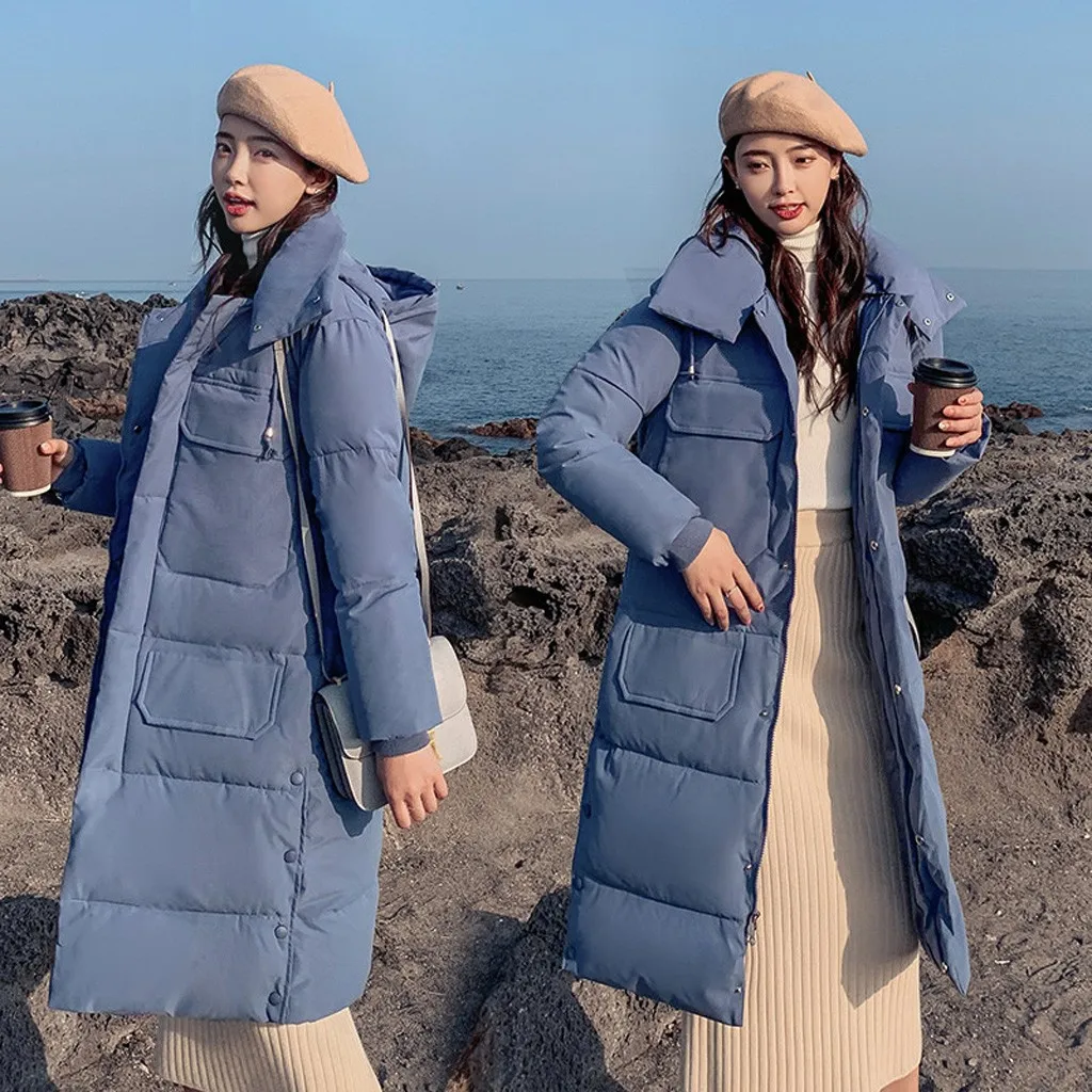 Женский пуховик на утином пуху длинный тонкий теплый с капюшоном молнии