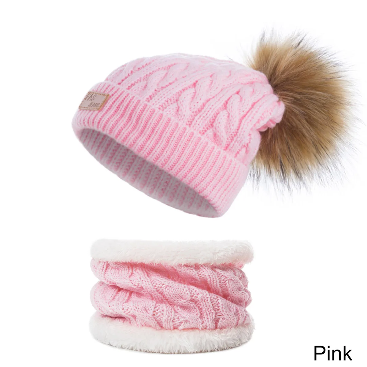 Pink DMROLES зимний детский набор из шапки и шарфа, плотная теплая Модная детская шапка с помпоном, шарф для девочек и мальчиков, вязаный хлопковый Детский костюм с шапкой - Цвет: Pink