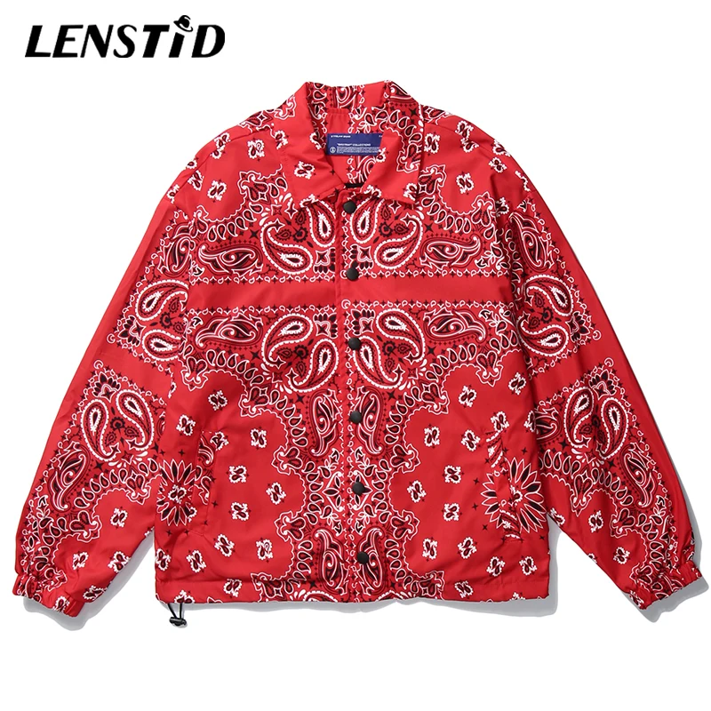 Мужская одежда LENSTID хип-хоп бандана узор Пейсли куртки-бомберы ветровка Harajuku