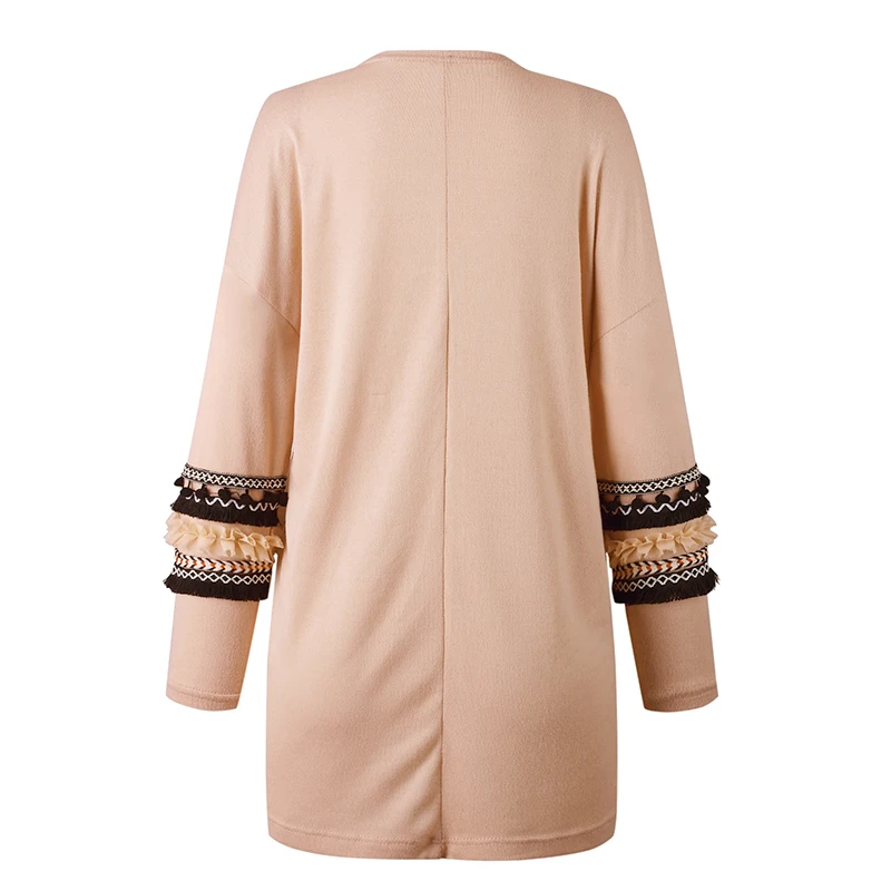 Conmoto/модный кардиган с длинными рукавами и кисточками, Осень-зима, повседневный женский длинный свитер с карманами, шикарное вязаное пальто, большие размеры