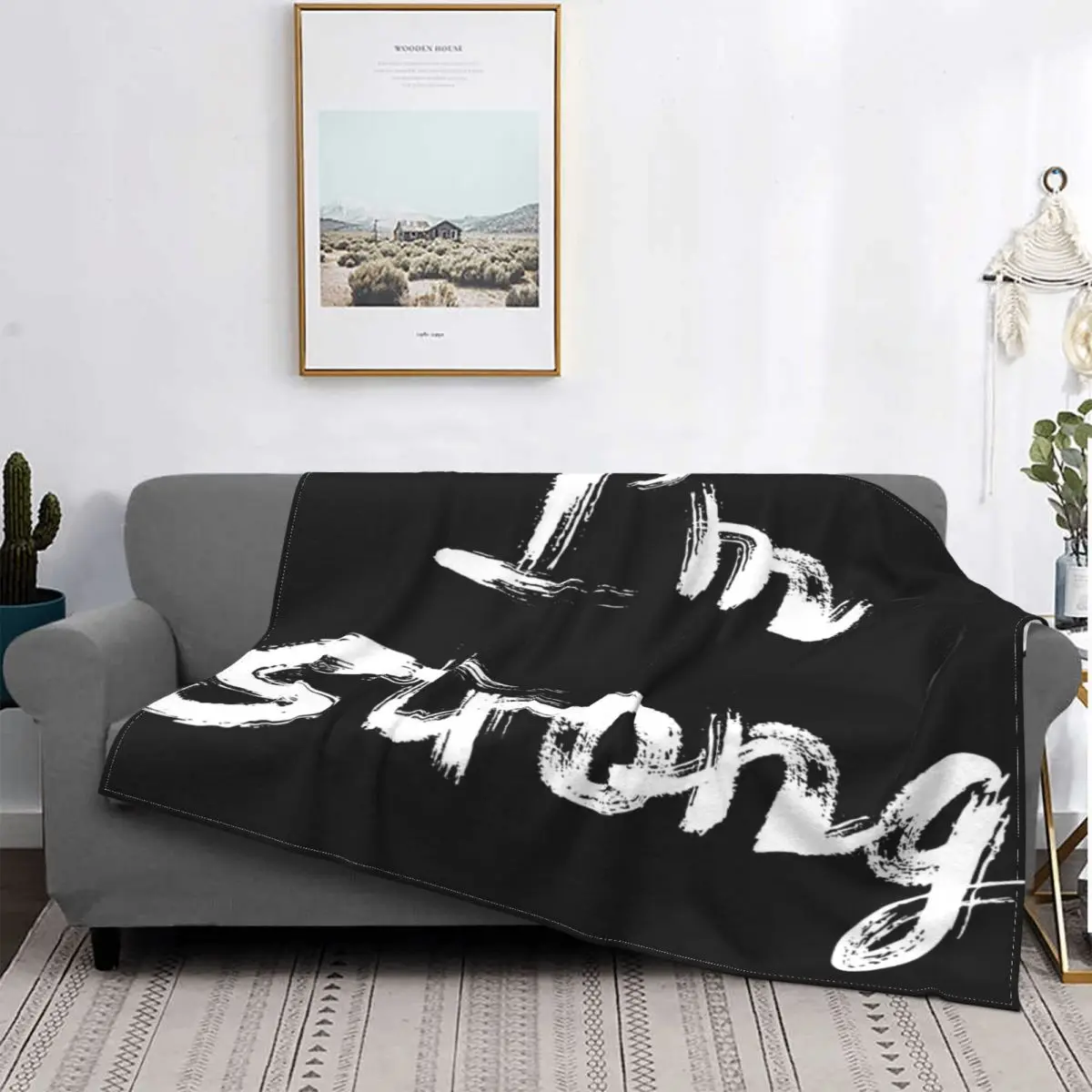 

I'M Strong-colcha de algodón y lino para fondo de cama, manta negra a cuadros, y cama para sofá, 150