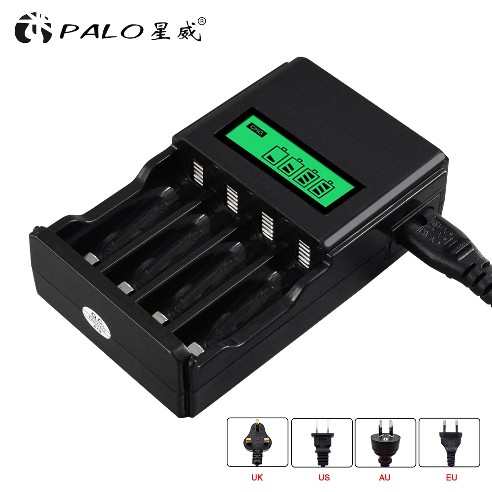 Зарядное устройство PALO универсальное для аккумуляторных батарей AA AAA 4 слота с ЖК