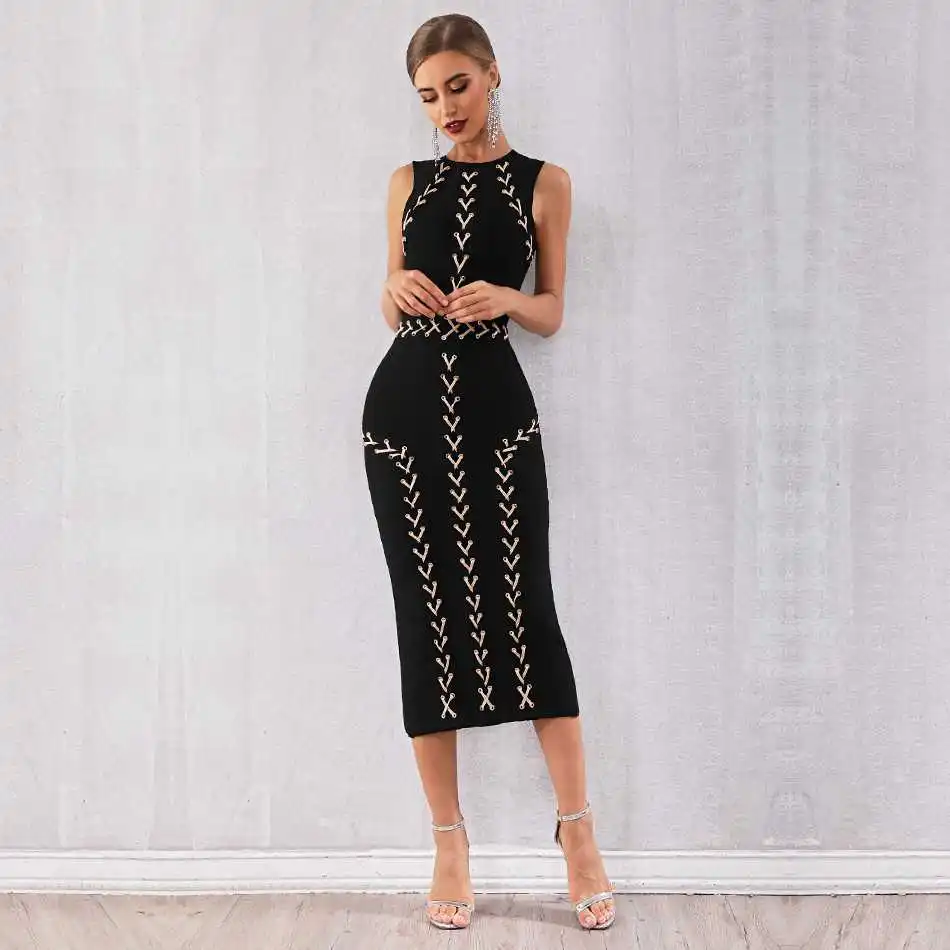 Женское Бандажное платье Seamyla Черное вечернее на шнуровке вечерние облегающие