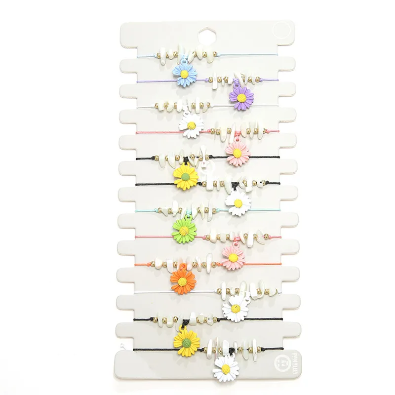 

Bohemian 12pcs/lot Daisy Charms Braided Bracelet For Women Child Crystal Bead Adjustable Rope Chain Yoga Anklet Jewelry