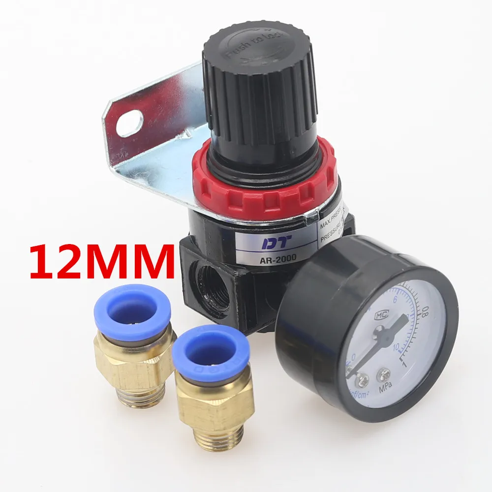 AR2000-12mm AR2000 1/" Резьба BSP пневматические компрессоры регулятор давления редукционный клапан 4 мм 6 мм 8 мм 10 мм 12 мм соединительные фитинги - Цвет: AR2000-12mm