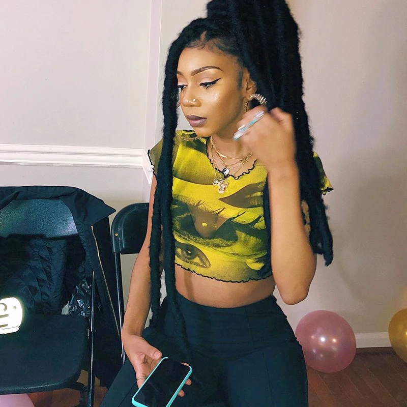 

Eye Printed Y2k Crop Top Short Sleeve Women's T-Shirt For Girls 2021Summer O Neck Kawaii Party Tee Shirt Pullover Streetwear