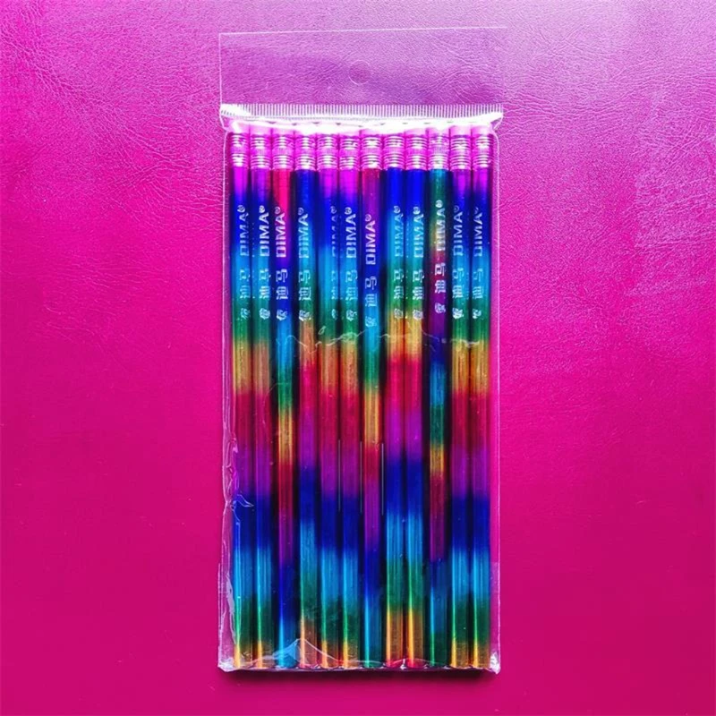 

Набор светящихся карандашей R9CB HB для письма с ластиком радужного цвета, карандаши для рисования для дома, детского сада, школы, офиса, 12 шт.