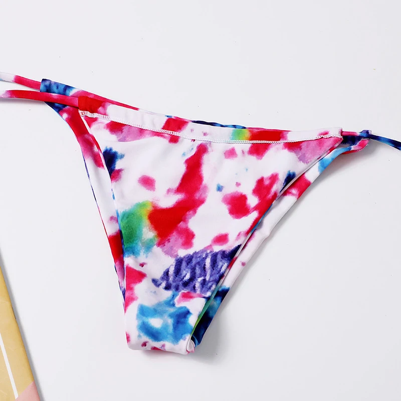

Print Strapless Lace-Up Bikinis Set Women Swimwear Stitching Sexy Hollow Bathing Suit Female Swimsuit 2 Pieces Bikinis 2021