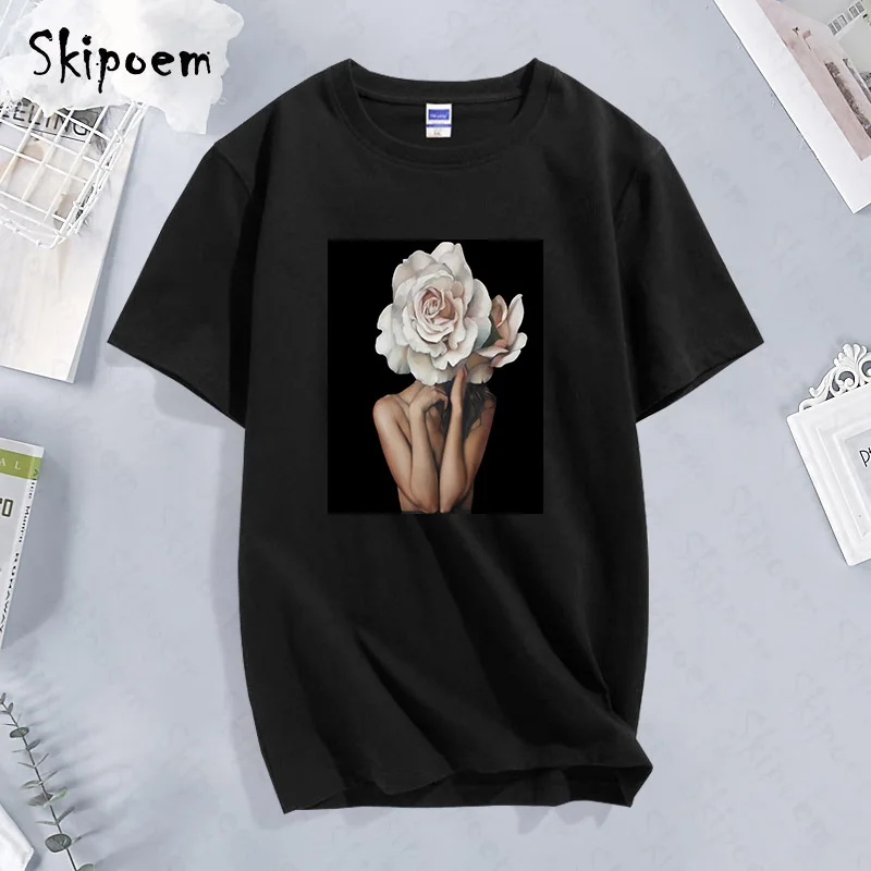 Футболка женская с перьями и цветами пикантная белая рубашка в стиле Харадзюку