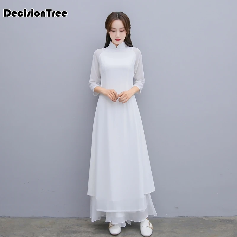 Женское однотонное белое aodai вьетнамское традиционное платье ao dai вьетнамское платье вьетнамские костюмы улучшенное платье Ципао