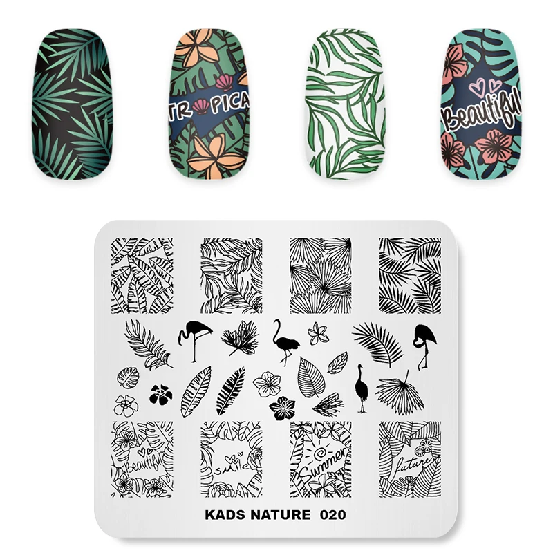 KADS NATURE 20 Фламинго цветок пластины для штамповки ногтей штамповка изображения DIY