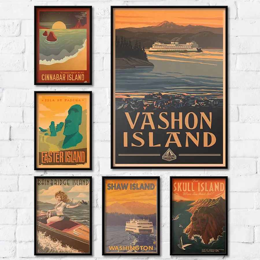 Фон фотографии с природными пейзажами остров винтажные наклейки из крафт-бумаги