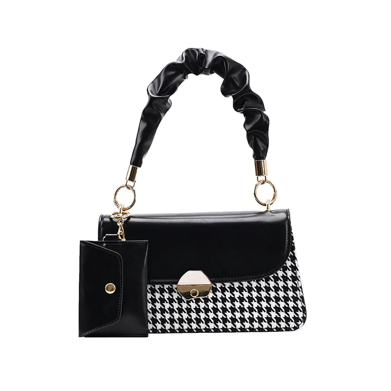 

New Korean version of net red plaid portable small square bag French niche texture pu shoulder messenger bag