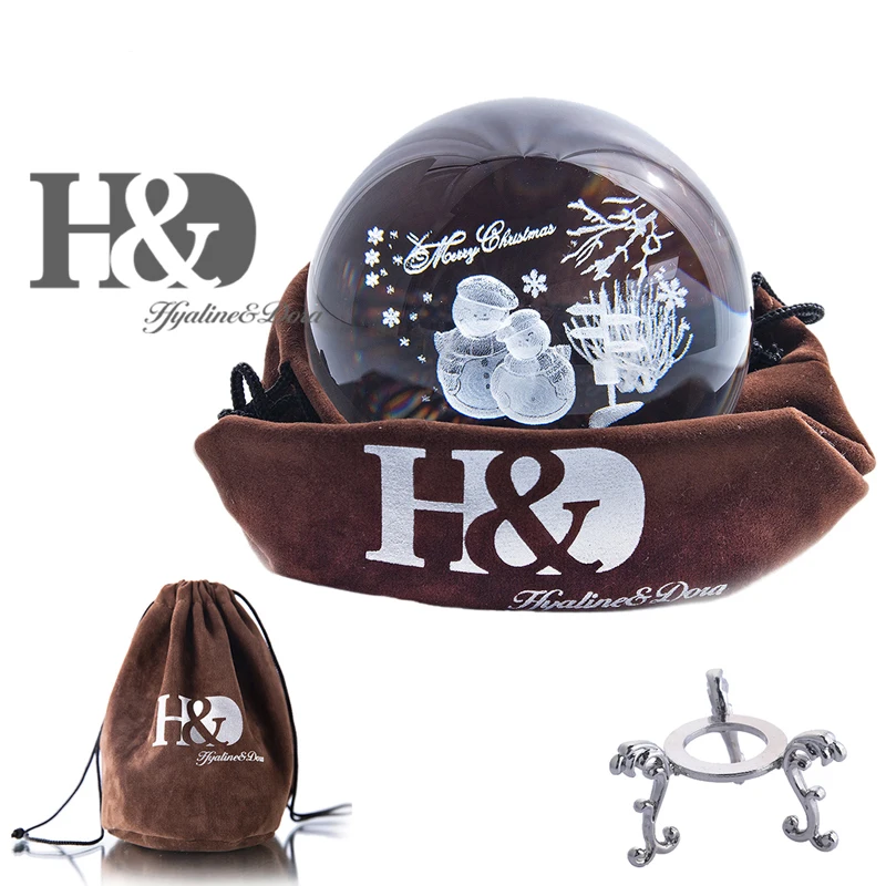 Double Snowman H& D 60 мм/80 мм 3D лазерная гравировка шар Санта Клауса Коллекционная миниатюрная Сфера с металлической подставкой Рождественский подарок детский домашний декор - Цвет: Double Snowman
