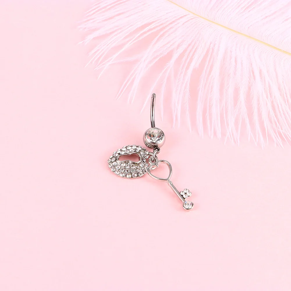 Fashion Jewelry Crystal Heart Shape Key Belly Button Nails Navel Ring Accessories Puncture Dance |