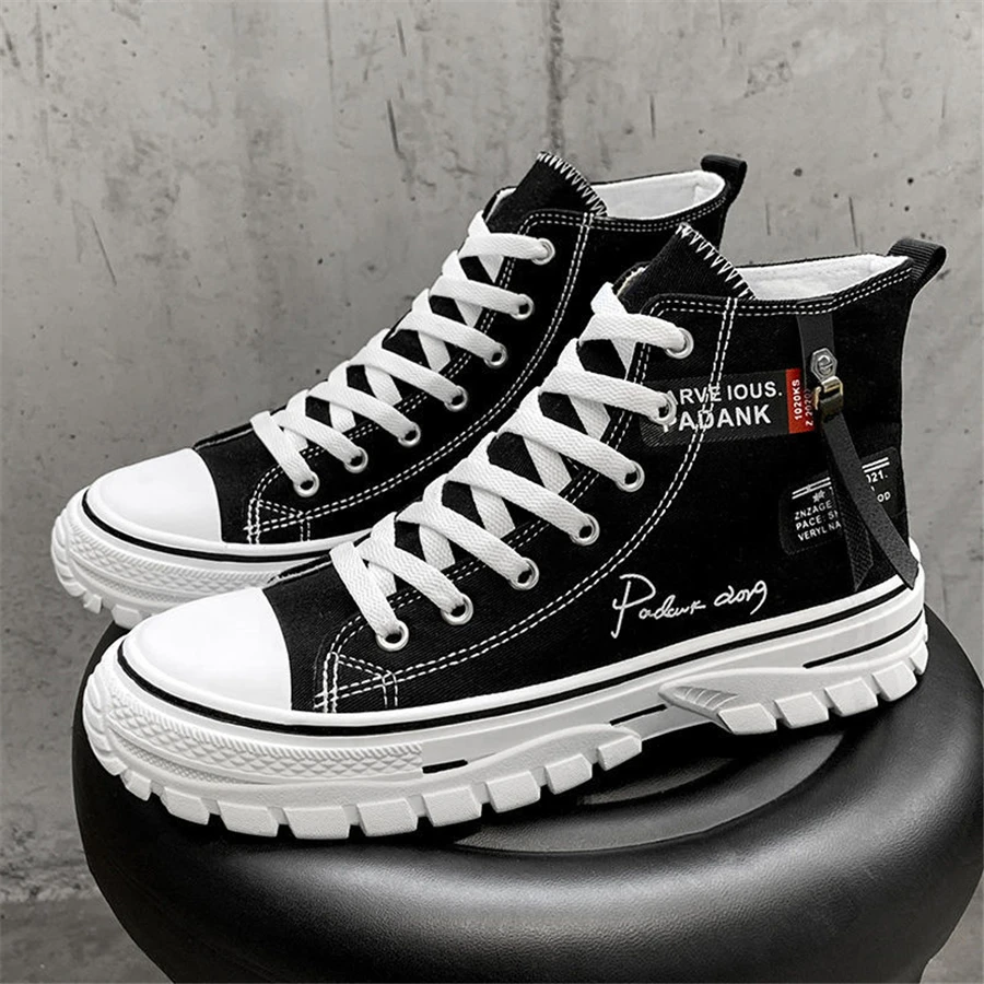 

Men Canvas Shoes High Top Flat Shoes for Men Black White Sneakers Vulcanize Shoes Canvas Sneakers Sneakers for Men Casual Shoes