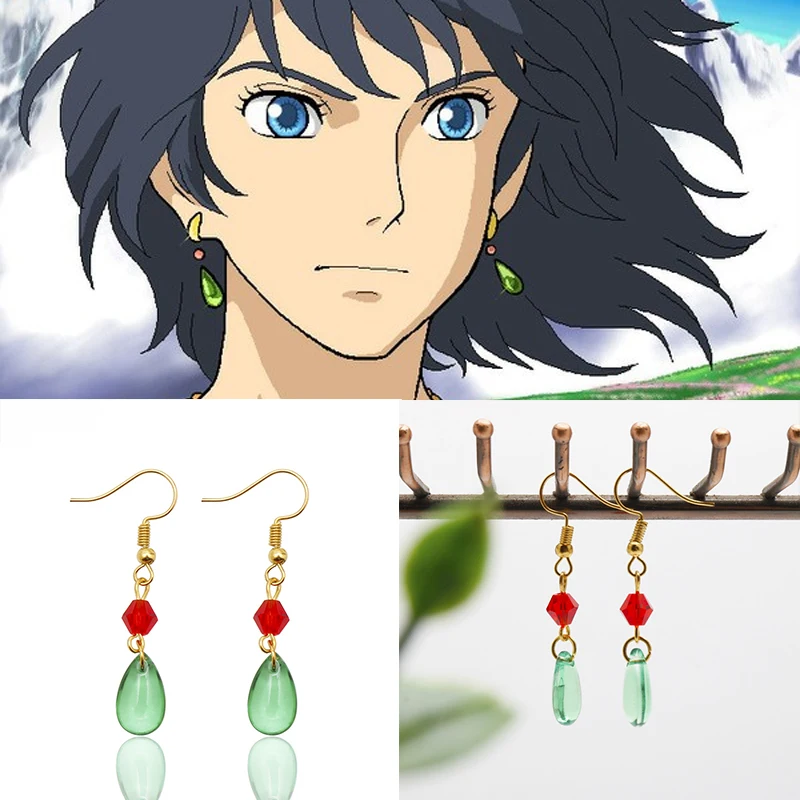 Anime Howl's Moving Castle Earrings Fashion Drop-Shaped Green Gem Pendant Earrings For Women Girls Jewelry Christmas Fans Gift