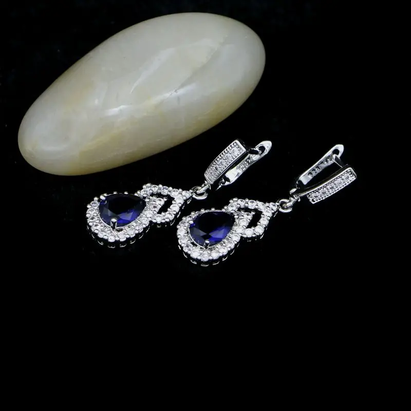 Модные серьги подвески из серебра 925 пробы с голубым фианитом и белыми