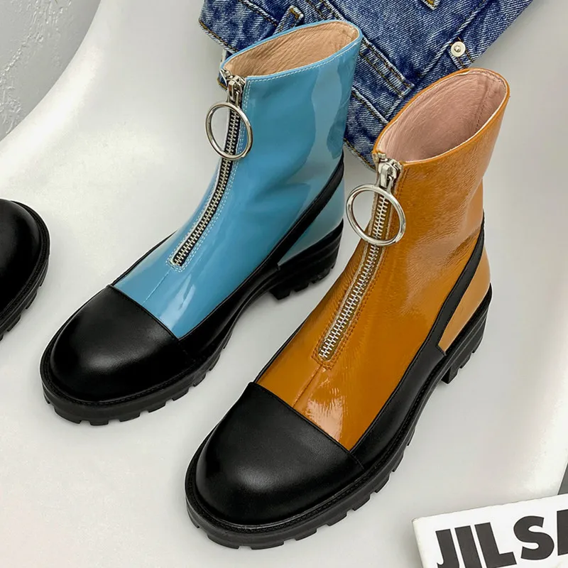 Женские ботильоны ручной работы из натуральной кожи на массивной платформе с