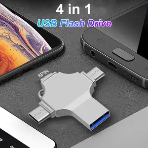 USB Flash Memory Stick High-quality USB2.0 Micro USB Type-C 8-pin Large Capacity Flash Drive 4 in 1 USB Flash Drive