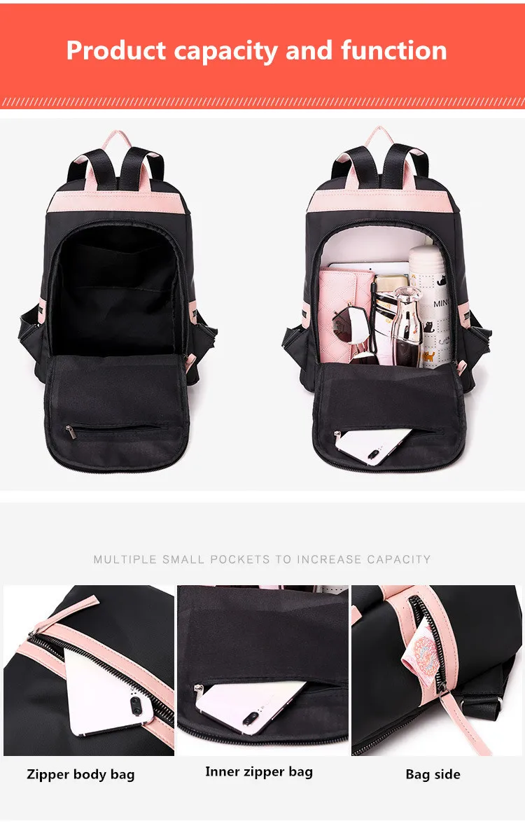

2019 New Women Oxford Cloth Bag Lady Fashion Waterproof Anti Theft Backpacks Female Multifunction Wild Zipper Bag