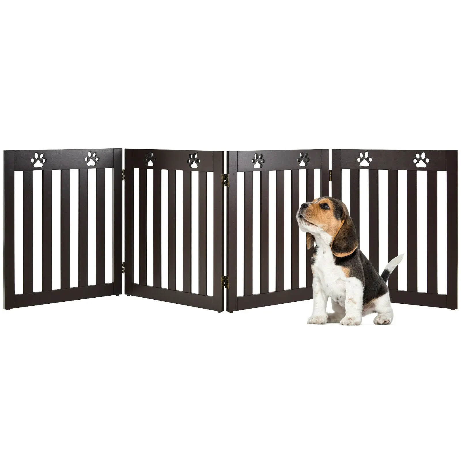 

24" Folding Wooden Freestanding Pet Gate Dog Gate W/360° Hinge Espresso PS7401BN