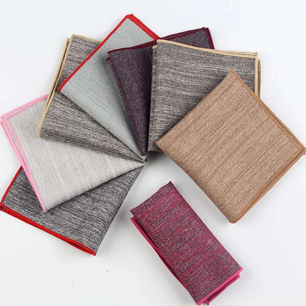 Мужские льняные хлопковые однотонные карманные квадратные носовые платки