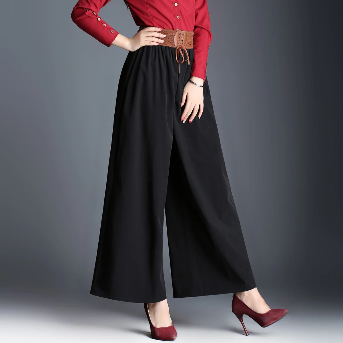 #7714 Сезон весна-лето Брюки с широкими штанинами для женщин эластичные брюки