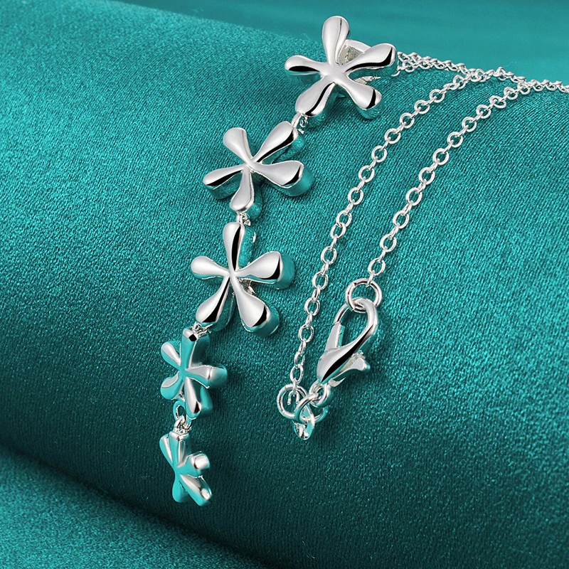 DOTEFFIL 925 Sterling Silver Flower Long Pendant Necklace 18-30 Inch Chain For Women Wedding Engagement Jewelry Christmas Gifts | Украшения