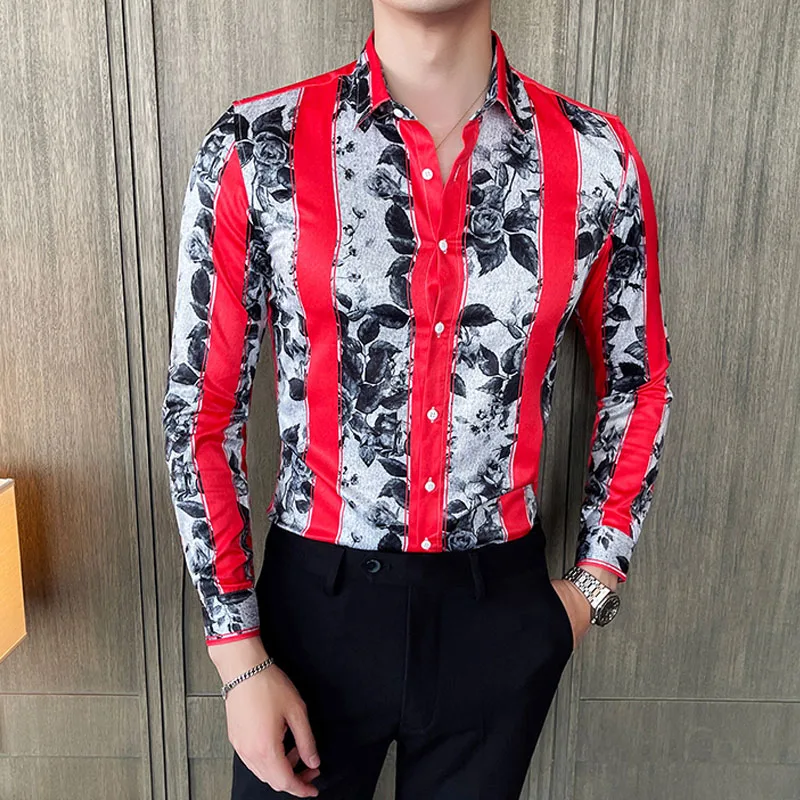 

Мужская Рубашка-Платье с цветочным принтом, с длинным рукавом