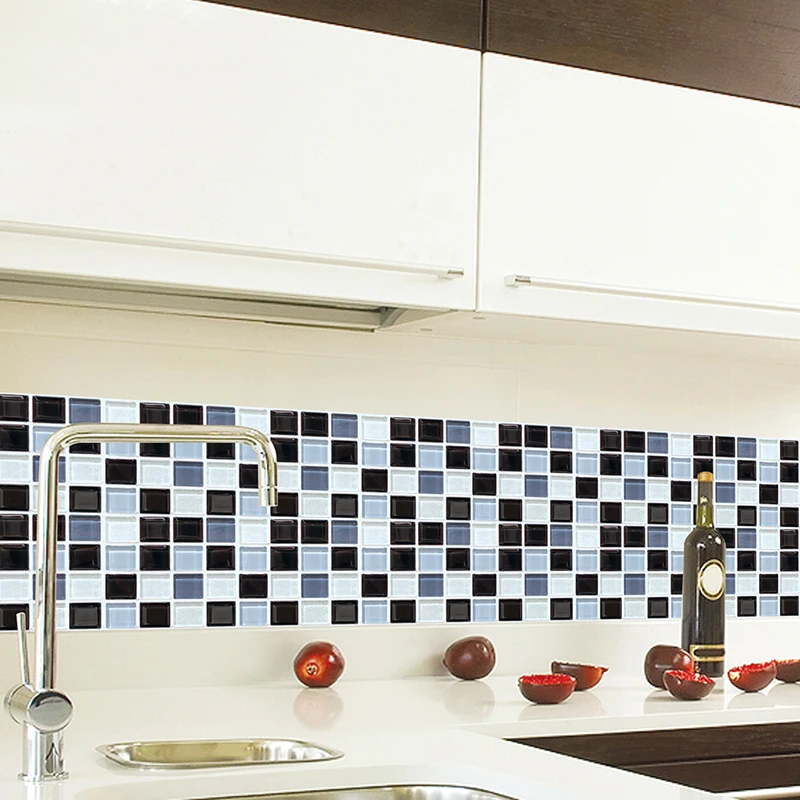 

12Pcs 3D Mosaic Tile Backsplash Wall Sticker Vinyl Bathroom Kitchen Home Decor Waterproof DIY Wall Decorative Simulation Decals