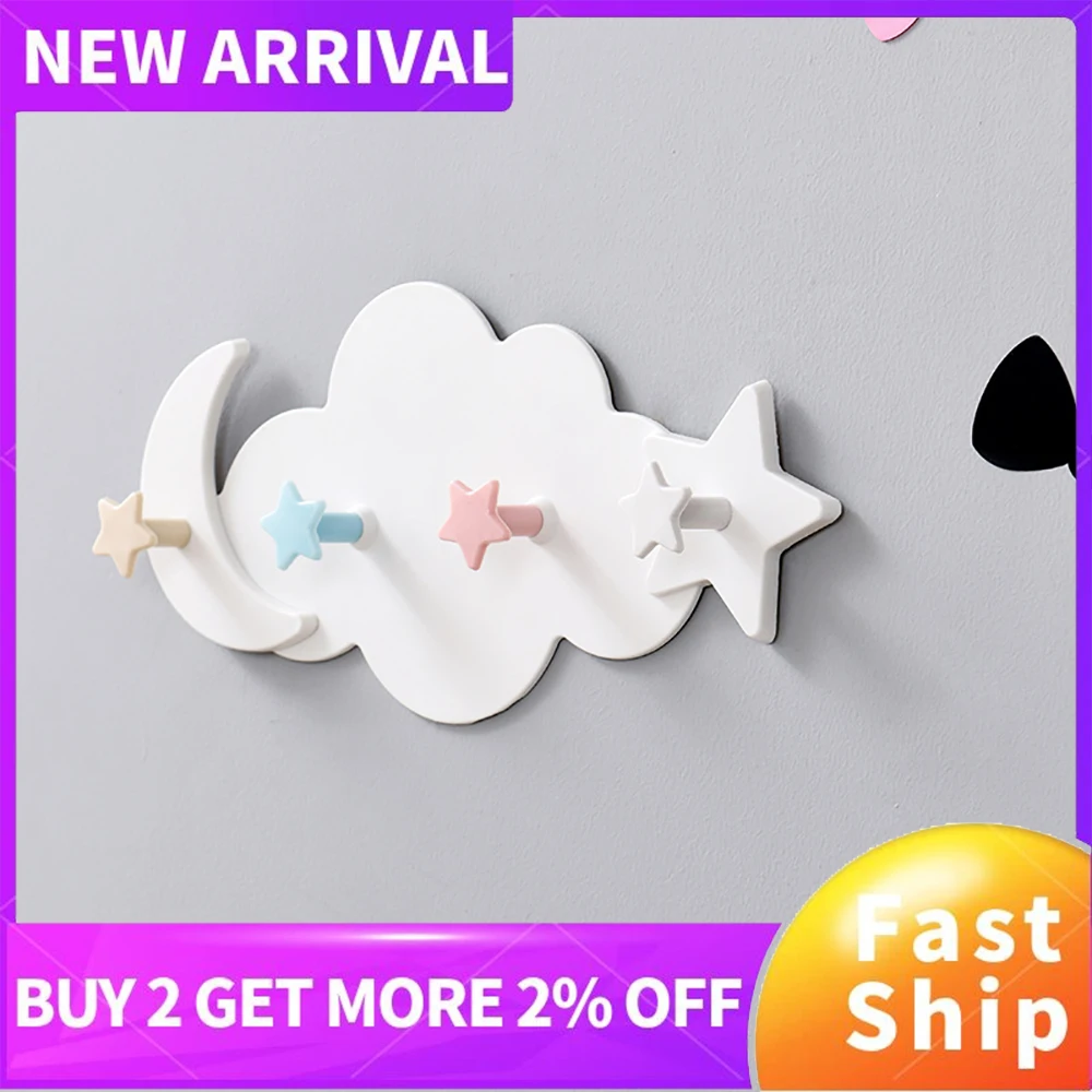 

Creative Cute Star Moon Cloud Shape Nail-free Wall Clothes Hooks Kids Room Decorative Key Hanging Hanger Kitchen Storage Hook