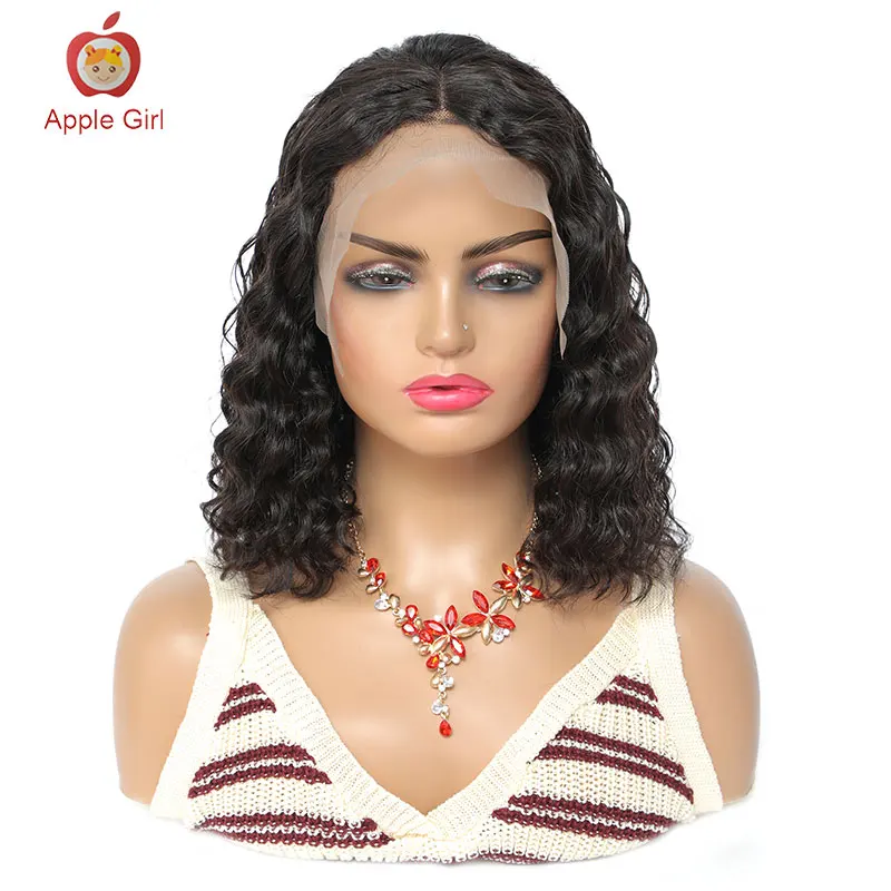 

Brazillian Deep Wave Frontal Wig Short Bob Wig 13*4 Lace Front Human Hair Wigs For Women Applegirl Remy 8 -14 Inch 180 Density