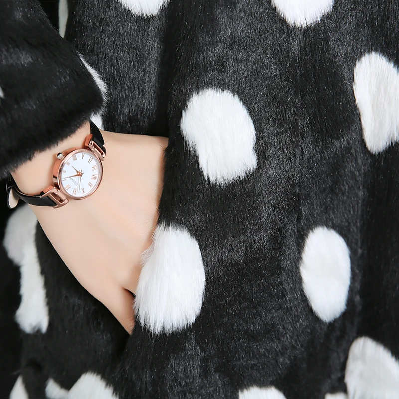 

Nerazzurri Contrast color Polka dot winter faux fur coat women with hood oversized loose warm soft fluffy faux fur jacket 2021