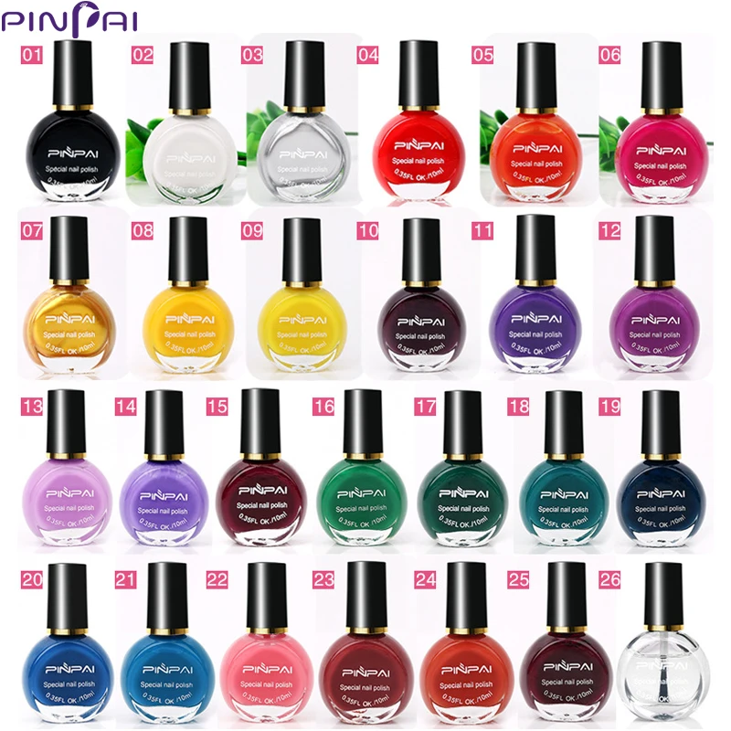 

PinPai 26 Colors 10ml Nail Printing Stamping Polish For Paint Oil Colorful Black White Polish Nail Art Varnish Manicure Lacquer