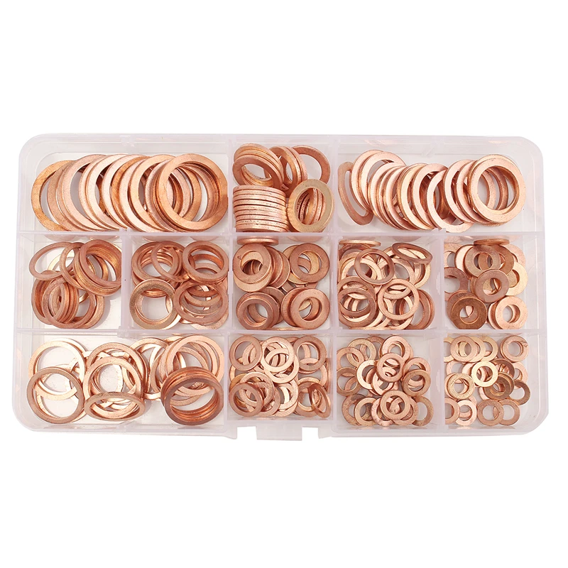 280 шт Ассорти медная шайба прокладка набор плоское кольцо уплотнение Ассортимент