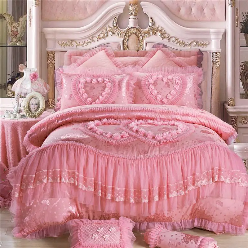 

Роскошный свадебный комплект постельного белья 42 розового и красного цвета, шелковый хлопковый пододеяльник, простыня, постельное белье, н...