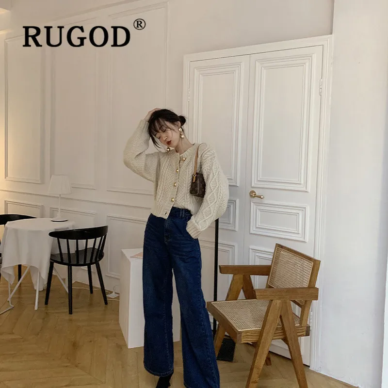 RUGOD 2019 новый осенний женский однотонный тонкий вязаный кардиган с круглым