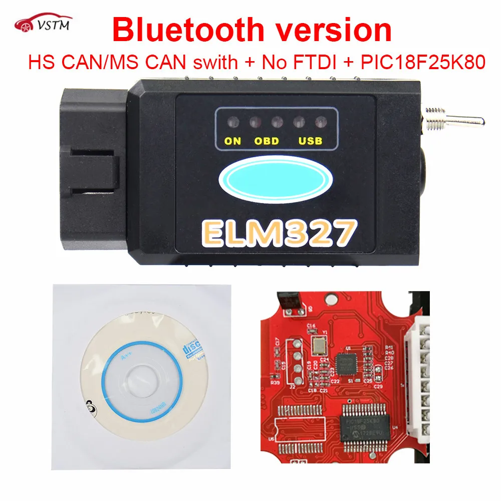 Горячая Распродажа HS CAN/MS CAN ELM327 V1.5 PIC18F25K80 Чип поддержка Bluetooth/WI FI ELM 327 для Ford FORScan OBD2