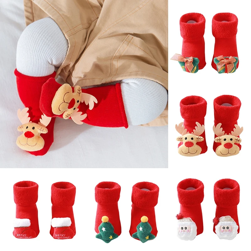 Хлопковые рождественские носки для новорожденных Нескользящие напольные