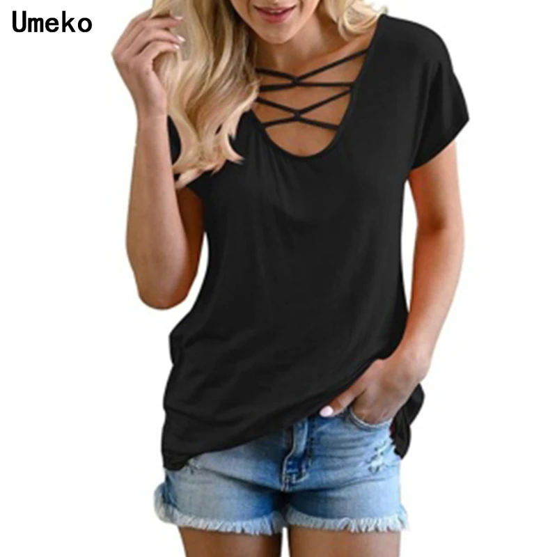Женская футболка с короткими рукавами Umeko повседневная Однотонная в полоску v